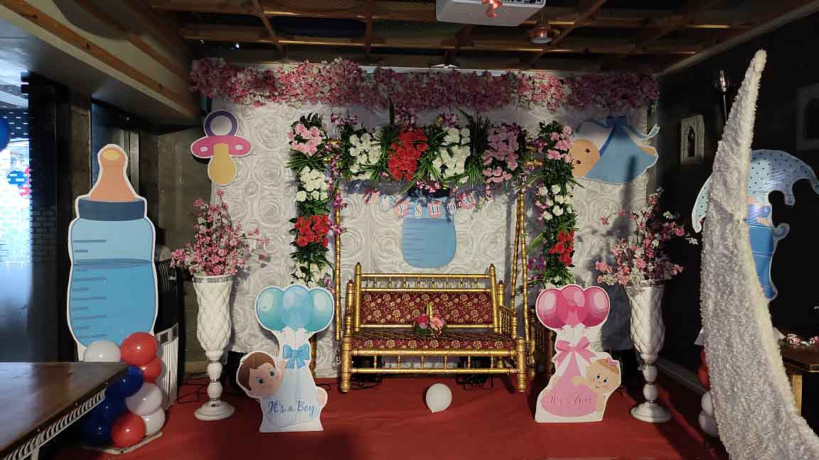 Baby shower stage Decoration with Flowers